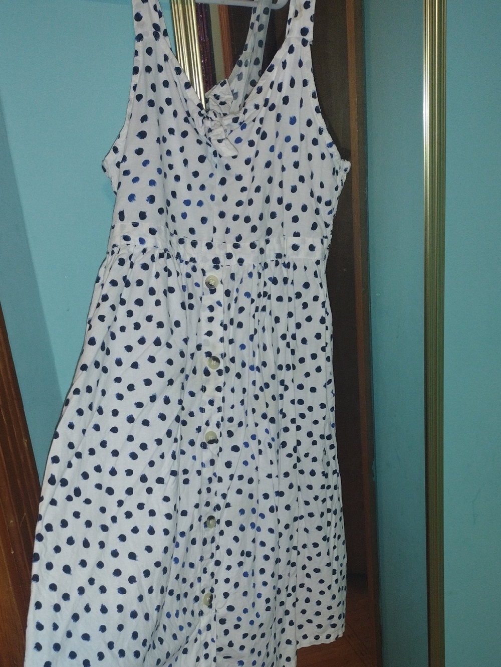 Jessica Simpson White Dress with Navy Polka Dots For Girls Size 14